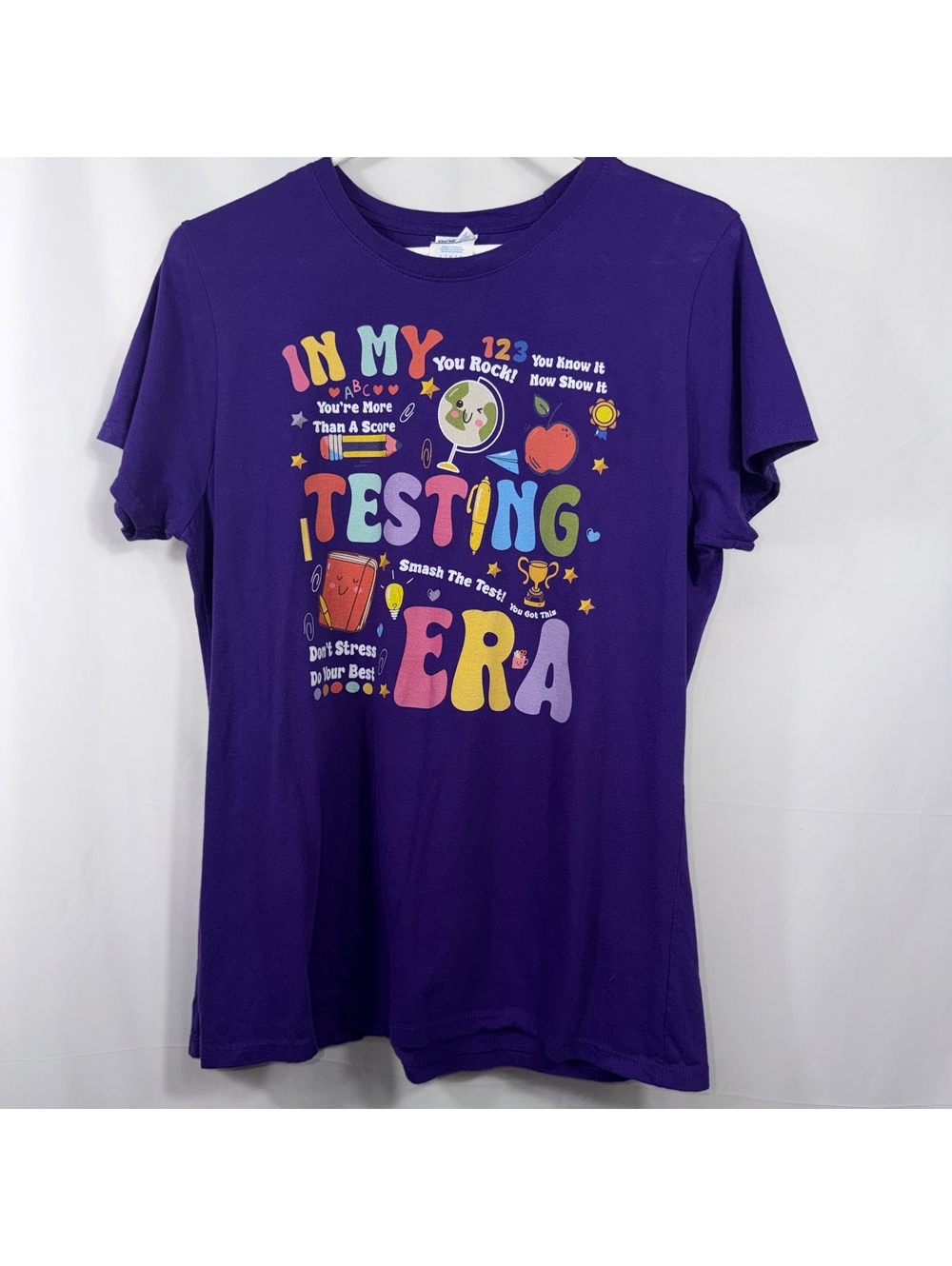 Port & Company Testing Era Teacher Shirt L Purple